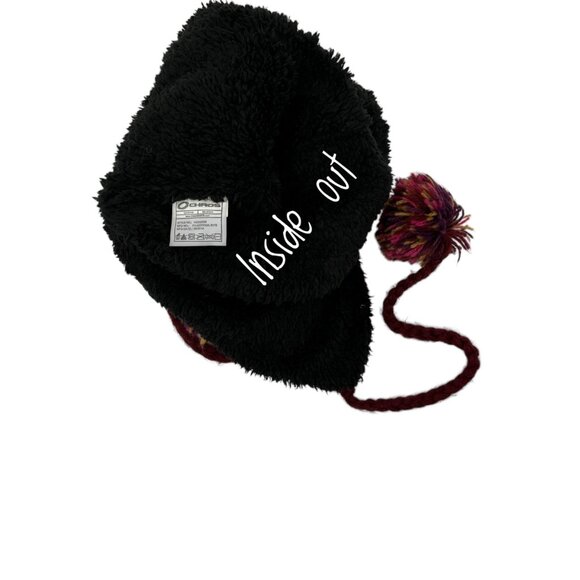 Handmade Chaos Knit Wool & Acrylic Earflap Hat With Pom-Poms - Picture 4 of 7